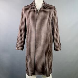 PAUL SMITH Size M Tan Navy Black Plaid Wool Blend Hidden Placket Coat
